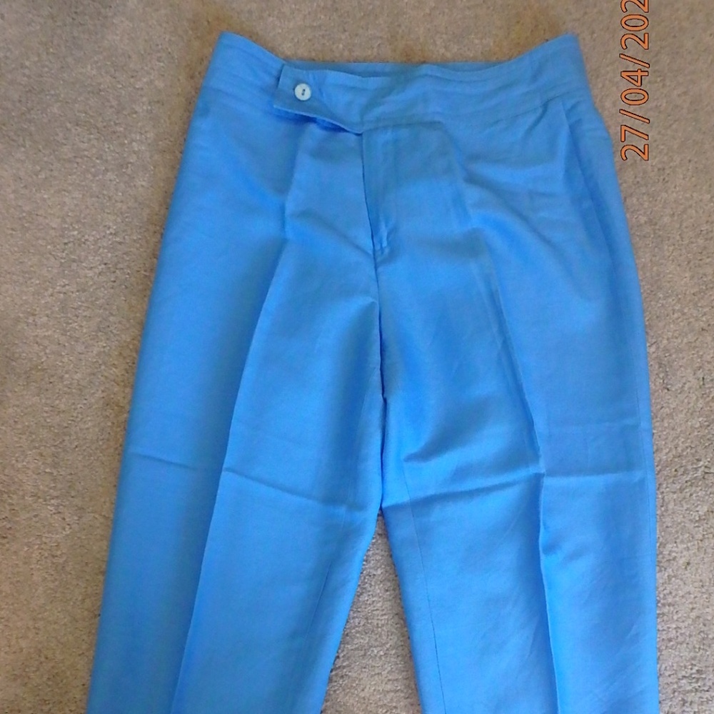 Beautiful bright blue ankle pants (worn with striped jacket listed)